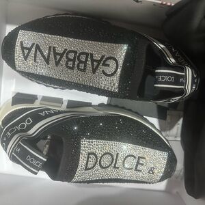 Dolce & Gabbana Black and Silver Crystal Sneakers